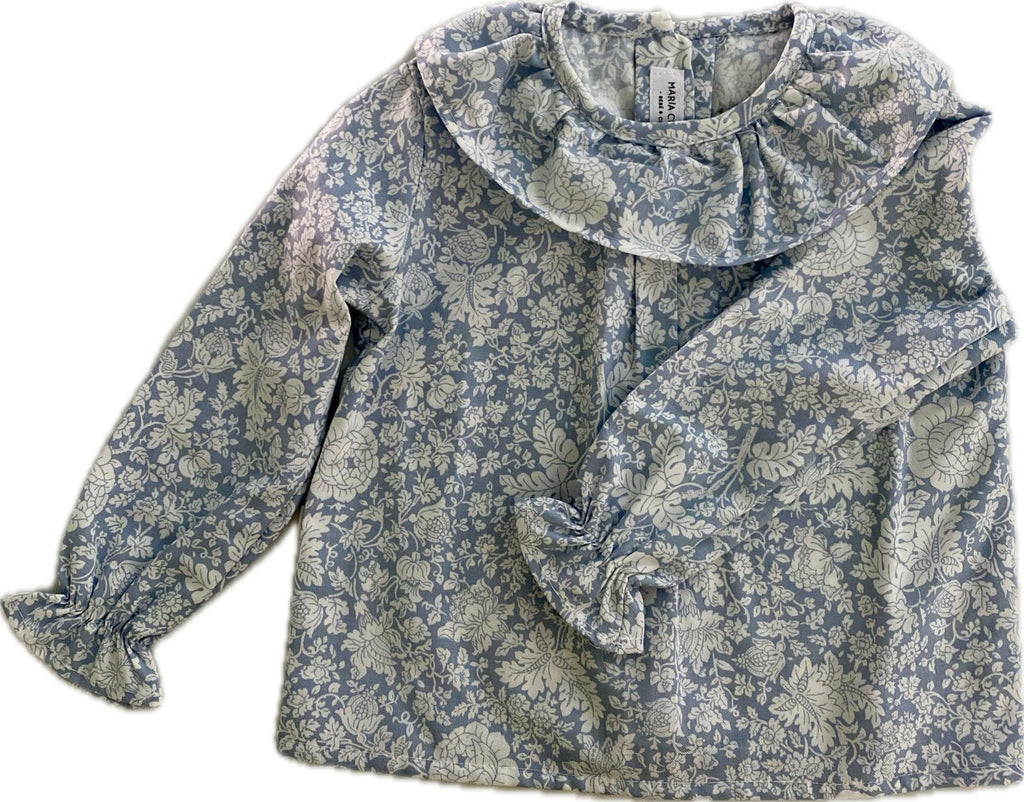Camisa Gola Folho flores Azul