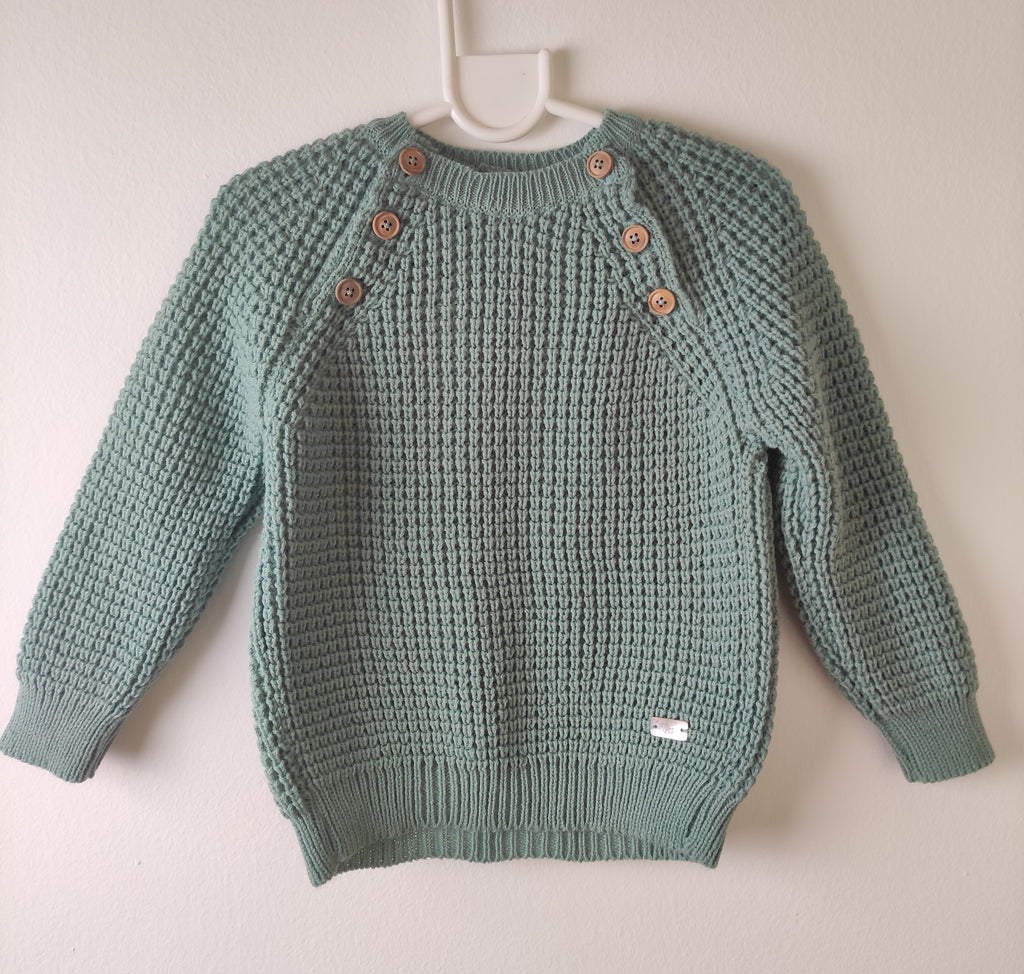 Camisola Malha verde botões ombro