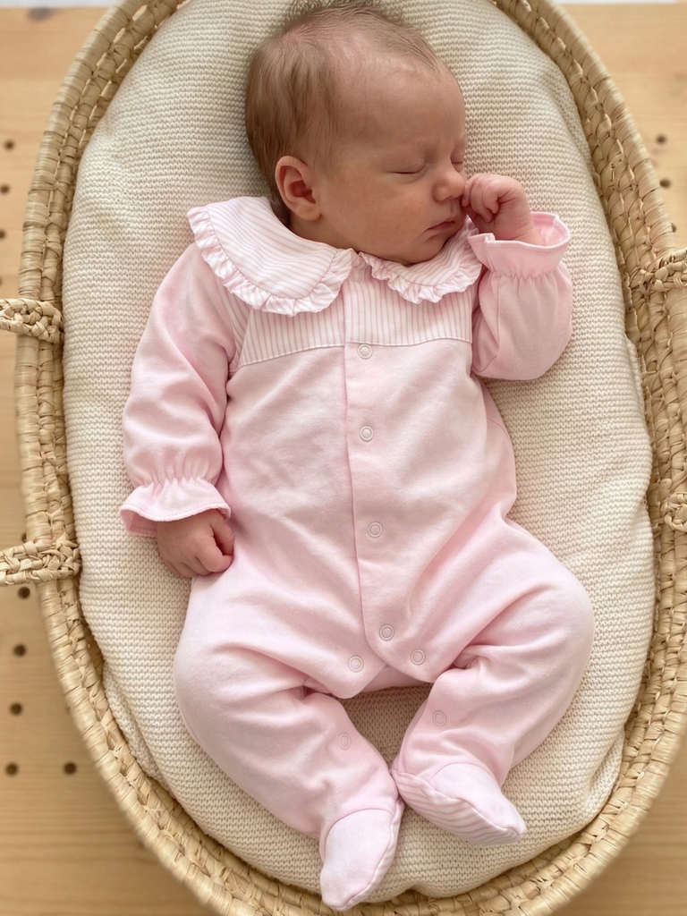 Babygrow  rosa gola riscas