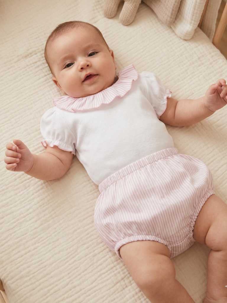 Conjunto body + Tapa fraldas riscas Rosa