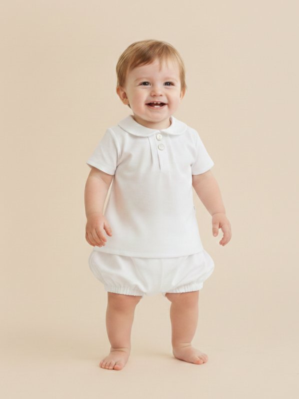 Camisa de Bebé Meia Gola Branco