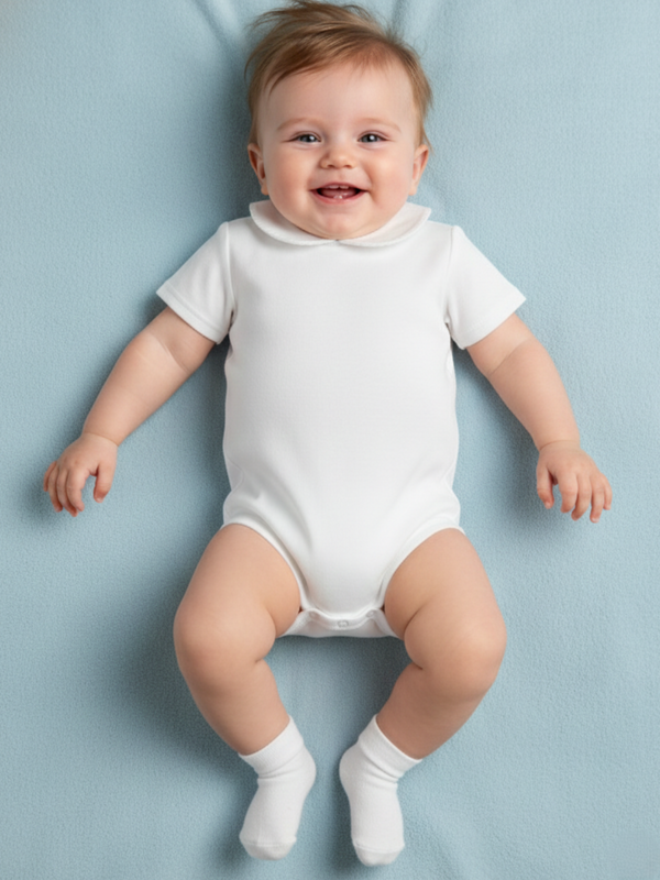 Body dupla meia gola branco manga curta