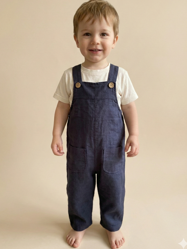 Jardineiras  de linho azul marinho