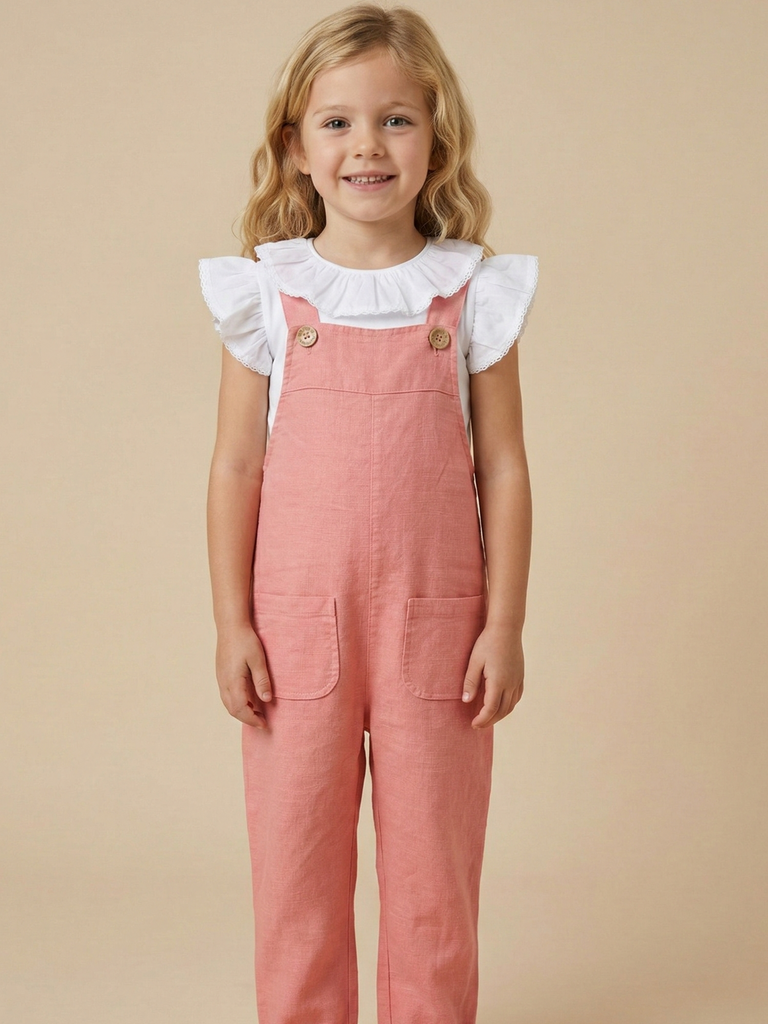 Jardineiras  de linho rosa médio