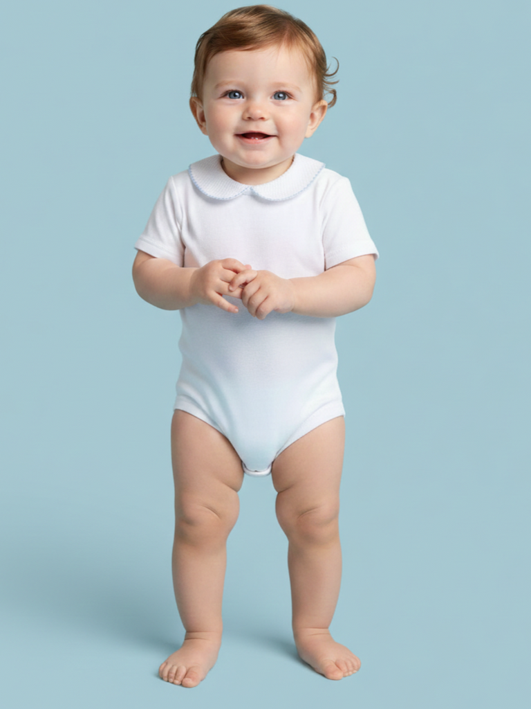 Body dupla meia gola azul manga curta