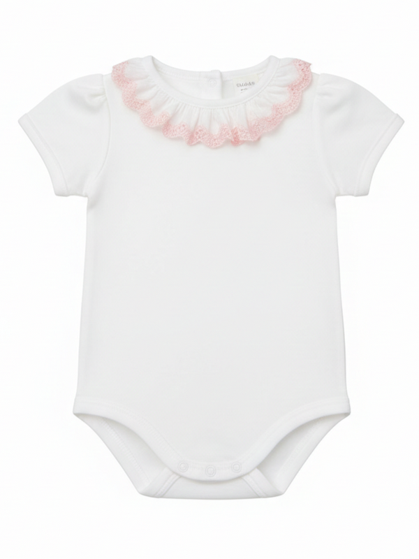 Body gola renda rosa  manga curta