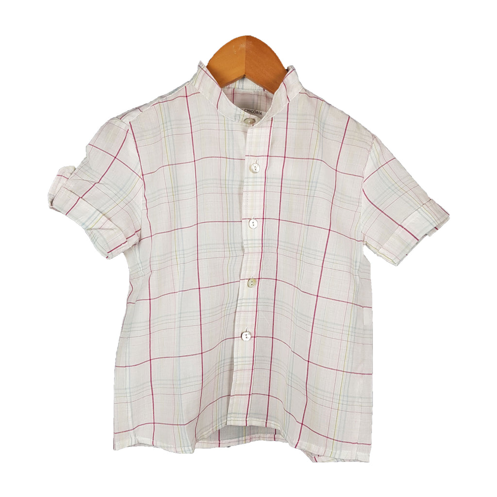 Camisa manga curta Xadrez Bordeaux (6743332094151)