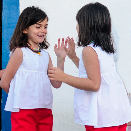Túnica Branco com costuras cores (6743340810439)